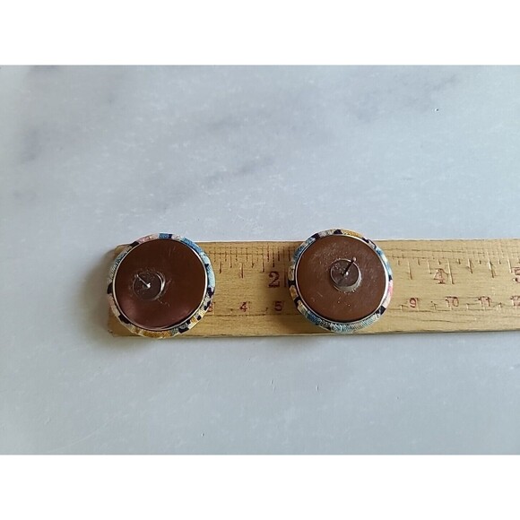 Floral Fabric Circular Stud Earrings Vintage - Picture 8 of 10